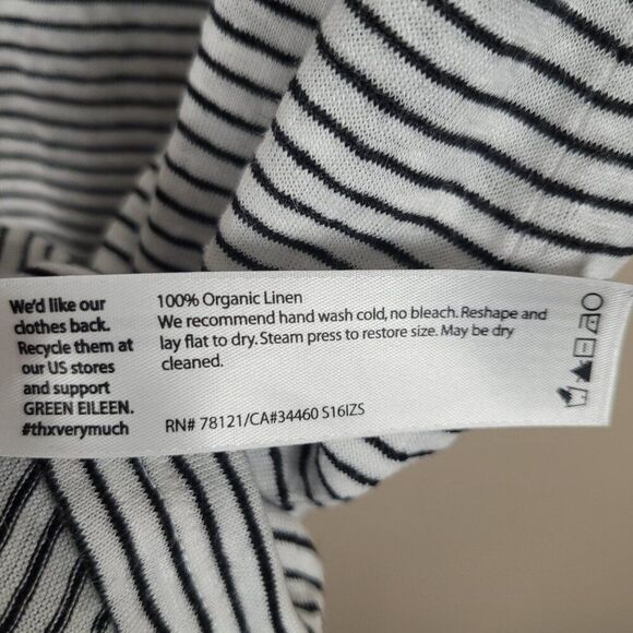 Eileen Fisher Sleeveless Linen Tank Dress Knee Lenght Striped White Black Size L - Picture 12 of 13